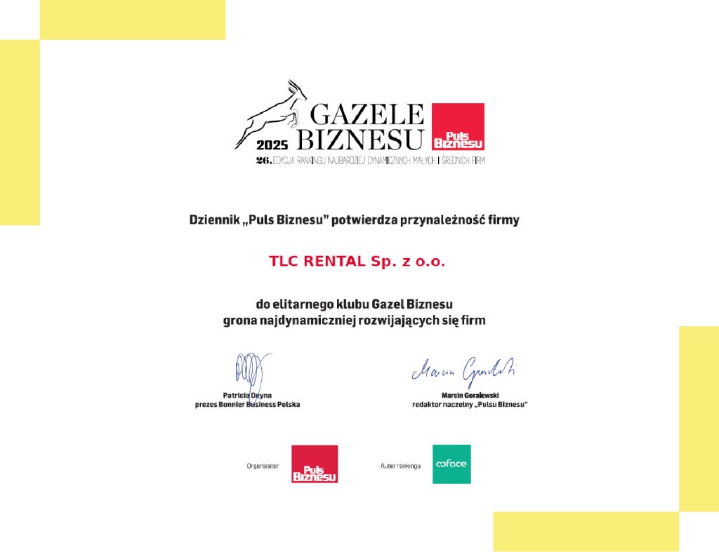 TLC Rental w rankingu Gazele Biznesu 2025 – stabilny rozwój firmy 